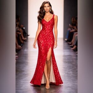 NWT BCBGeneration Red Lace Gown – Amarante